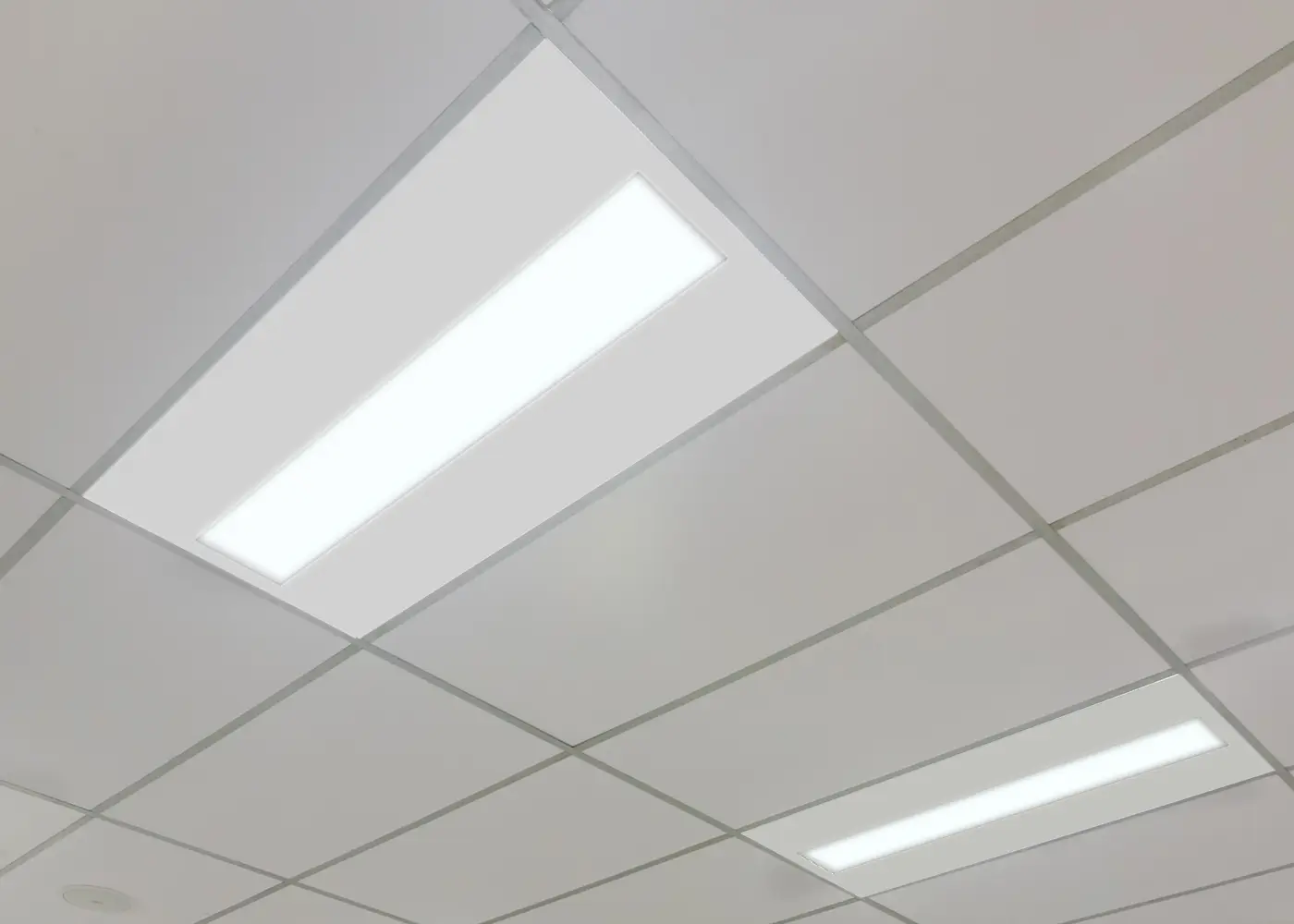 LED ceiling troffers in suspended grid ceiling