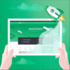 Vector art of hands holding a tablet showing the new Ektor website
