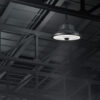 Black Hover Highbay LED Light hanging in warehouse