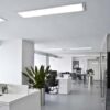 Commercial Office space with glass wall boardroom and LED troffer lights