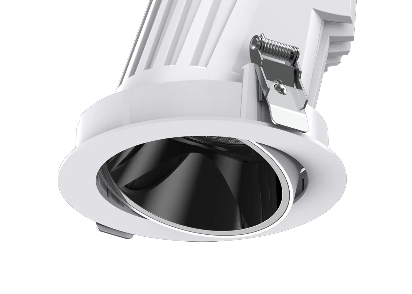 Tilting downlight with black recessed lens