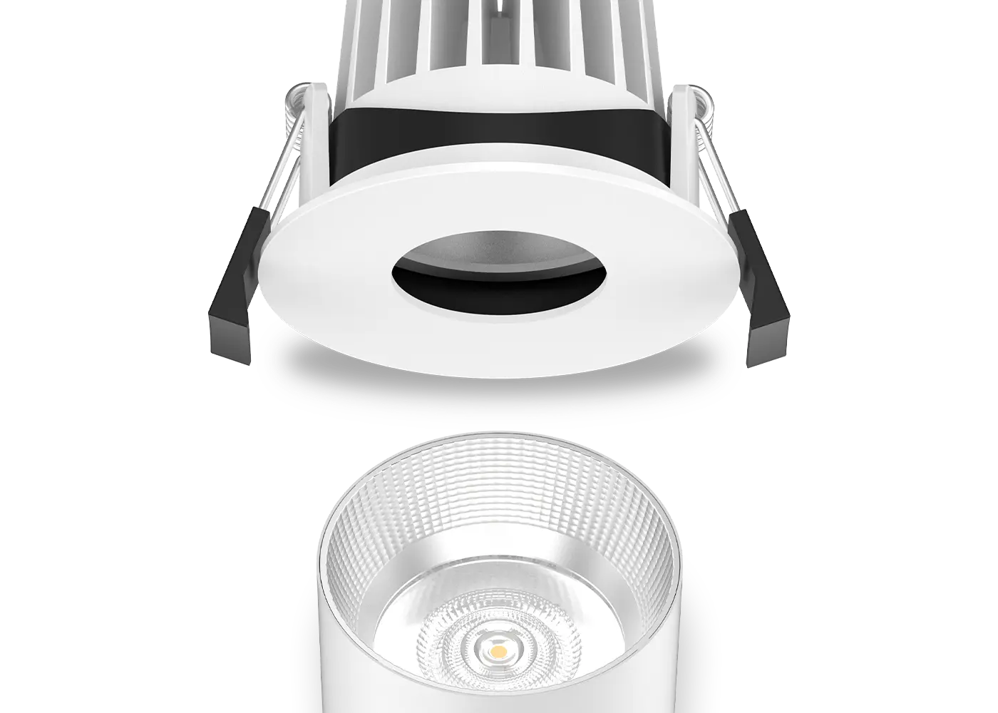 Pin slot downlight and faceted lens